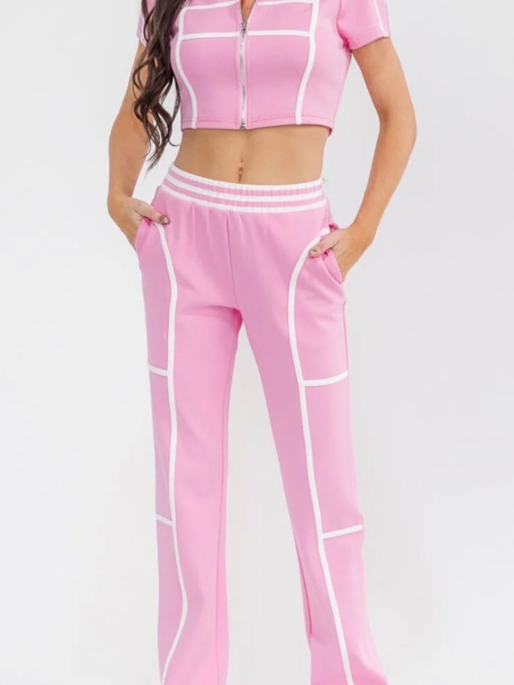 Pink 2-Piece Set | Cropped Zip Jacket & High-Waist Pants - Picture 2 of 3